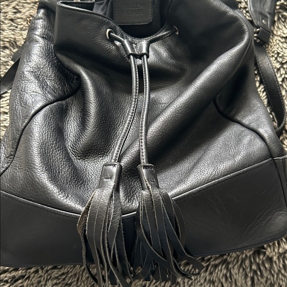 Eileen Fisher Black Leather Backpack with Tassels - Picture 3 of 11